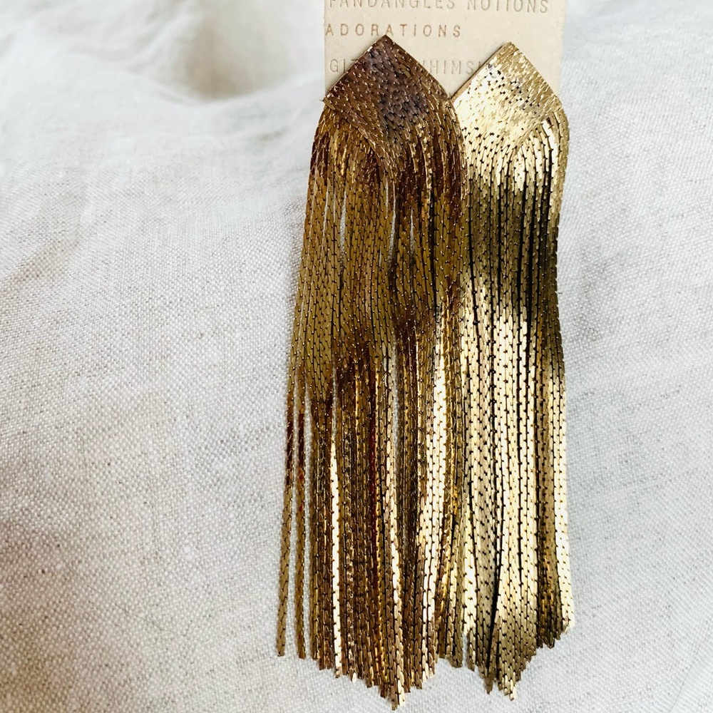 Anthropologie Elegant Gold Tassel Earrings